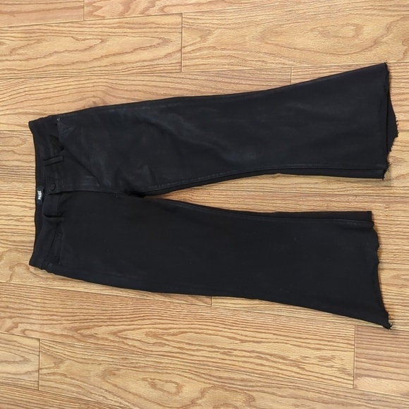 PAIGE Denim - Paige high-rise flare jeans with raw hem - Genevieve style in black, women's 32"